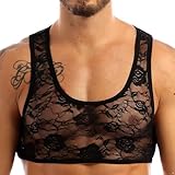 CHICTRY Herren Sissy Spitze BH Bralette Transparent Unterwäsche Unterhemd Lace Bra Top Crossdresser Dessous Gogo Clubwear Schwarz XL