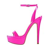 Only maker Damen Fetische High Heels Sandaletten Riemchensandalen Plattform Stiletto Absatz Sexy Sky Sandalen Sommerschuhe Lack Fuchsia Vivamagenta 44 EU
