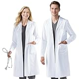 BSBUY Weißer Laborkittel Ärztemantel Damen Herren Laborkittel Chemie Kittel Labormantel Schutzkleidung für Labor Mantel Hygiene Langarm Medizin Mantel mit Knöpfen und 3 Tasche Kittel Erwachsene XXXL