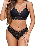 Avidlove Sexy Damen Dessous Set Spitze BH Unterwäsche und Slip Verstellbare Strapsen Babydoll Frauen Reizwäsche Lingerie Höschen Nachtwäsche Outfit Schwarz S