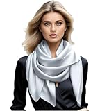 LA FERANI Damen Seidenschal 100% Seide Halstuch Seidentuch 180x90cm Uni Farbe für Anzug formelle Anlässe Stola Business Style Geschenk für Sie (Grau)