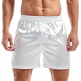 Amy Coulee Satin Schlafshorts Herren Nachtwäsche Boxershorts (Weiß, L)