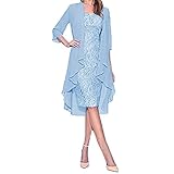 Spitzenkleid Damen Elegant - Brautmutter Kleid Damen Knielang, Abendkleid Damen Brautmutterkleider mit Jacke Vintage Spitzen Stickerei Muster Hochzeitsgast Kleider Cocktailkleid Partykleid