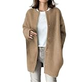 Strickjacken Für Damen Lang | Wintermantel Damen Elegant Wollmantel Warm Übergangsmantel Vorne Offen Strickjacke Ohne Kapuze Winter Cardigan Elegante Rundhals Winterjacke Fleecejacke Trenchcoat