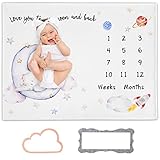 CAROMIO Babydecke Meilenstein Monatsdecke Junge Mädchen Personalisierte Geschenke Baby Decke Neugeborenen Flanell Decke Mond und Elefantenbaby Bedruckte Decke 130cm x 102cm