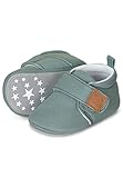 Sterntaler Krabbelschuhe uni - Baby Schuhe aus Canvas mit Klettverschluss - Baby und Kleinkind Hausschuh - aufgenähte Sternen Sohle rutschfest - Unisex Sneaker mit Jersey Futter - steingrün, Größe 18