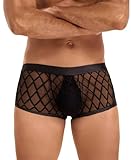 comeondear Sexy Boxershorts PU Leder für Männer Erotische Latex Slips Unterwäsche Herren Sissy Dessous Reizwäsche Große Größen Unterhosen mit Bulge Briefs Transparent Mesh Wetlook Clubwear Schwarz,XL