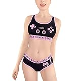 LittleForBig Damen Baumwolle Camisole und Höschen Sport Loungewear Bralette Set-Playgirl Schwarz XXXXL