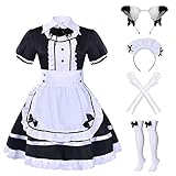 French Maid Dress Cospaly Damen Anime Halloween Kostüm Maid Outfit Cosplay Kostüm Dress mit mit Kopfbedeckung Handschuhe Strümpfe (White-B, XL)