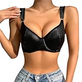 Lack Leder Crop Top Damen Leder-Optik Bustier Korsett Bauchfrei Wetlook Crop Top Shirts Kurz Sexy Tanktop Spaghetti BH Top Oberteile Erotik Dessous Reizwäsche Clubwear Party S-XXL