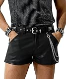 Casey Kevin Herren Shorts Lederhose PU Leder Wetlook Kurze Shorts Punk Clubwear Bühnenkostüm Männer(Schwarz, M)