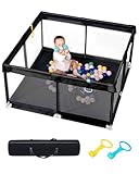 derimkcoa Laufstall Baby,Laufgitter Baby,Große Kinder Sicherheitsspielplatz,Kinderzaun mit Atmungsaktivem Netz,Tragbarer Laufstall für Drinnen und Draußen(130x130x66cm,Schwarz)