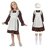 Aomig Maid Dress, Braun French Maid Outfit Viktorianisch für Mädchen, 4 Pcs Dienstmädchen Kostüm mit Stirnband Strümpfe und Weiße Schürze, Maid Kostüm Cosplay für Halloween Fasching Party(XL)
