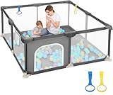 Dripex Laufstall Baby 124x124cm, Laufgitter Baby, Laufstall mit atmungsaktivem Netz, Laufgitter 210D Oxford Gewebe, Playpen, kinderlaufstall, Dunkelgrau
