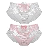 Joyralcos Damen-Bikini-Slip, Höschen, japanische Anime-Unterwäsche, Lolita-Rüschenbesatz, Panty-Set, 2er-Pack Maid Pink und Weiß, Einheitsgröße