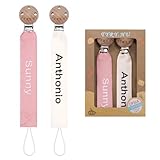 TYRY.HU Schnullerkette mit Namen Jungen Mädchen Personalisierte Schnullerband Holz Clip Baumwolle Schnuller Clips für Neugeboren, 2 Stücke