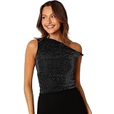 Arkim Schulterfreies Oberteil Damen Tops Y2k One Shoulder Oberteil Damen Elegant Sexy Slim Fit Off Shoulder Oberteil Damen für Alltag/Party/Reisen(Schwarz,M)