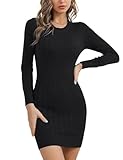 Gyabnw Strickkleider für Damen Winter Elegant Pulloverkleid Langarm Winterkleid Rundhals Einfarbige Pulli Bodycon Minikleid, Schwarz XS