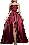 Babyonline D.R.E.S.S. Cocktailkleid, Hochzeit, lang, Schlitz, sexy, rückenfrei, schick, elegant, Galakleid mit Schleppe, bordeaux, 36