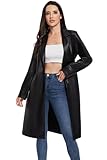 Fahsyee Damen Kunstleder Trenchcoat, Motorradjacken PU Moto Biker Jacke Enganliegend Schlanke Lange Jacke Schwarz Größe S