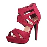 Elara Damen Pumps Offen Stilettos High Heels Chunkyrayan LL85-Bordo-42