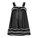 Satini Dessous Satin Sissy Gerafft Rüschen Babydoll-Stil Kleid Negligee Feminin Crossdress Cosplay (Schwarz, XXL)