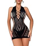 Buitifo Damen Dessous Kleid One Piece Babydoll Nachtwäsche Party Clubwear Bodycon Mini Kleider(KQQ schwarz,M)