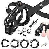 BDSMAGE Peniskäfig Sex Spielzeug für Männer Chastity Cage mit 5 Cockring Cage,Bondage für Männer Keuschheit Penis Käfig Keuschheitskäfig mit Keuschheitsgürtel für Herren (Schwarz, L)