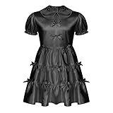 Aiihoo Herren Sissy Kleider Rüschen Satinkleid Kurzarm Bowknot Nachthemd Schlafanzug Männer Crossdresser Dessous Nachtwäsche Reizwäsche Schwarz L