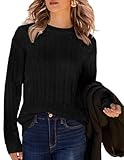 Zeagoo Pullover Damen Strickpullover Winter Pulli Rundhals Lose Sweatshirt Warm Langarm Strick Oberteile Zopfstrick Gestrickt Pullover Schwarz S