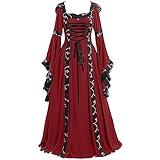 FASLOLSDP Samtkleid Mittelalter | Damen Renaissance Kostüm mit Trompetenärmeln | Lang Maxikleid in Vintage Retro | Für Historische Veranstaltungen und Mittelalter Feste | Viktorianisches Design