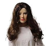 LKYLVEE Weiche Silikonmaske für Frauen Latex Realistische Frauenkopfmaske für Crossdresser Transgender Halloween Cosplay Karneval Drag Queen(mit Perücke) (braun)