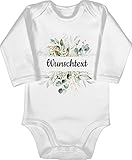 Baby Body langarm Mädchen Junge - Aufdruck selbst gestalten - Wunschtext Text - 3/6 Monate - Weiß - flowers babybody babygeschenke von paten personalisierte ihr babykleidung süße strampler