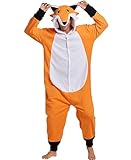 Kidukso Unisex Fuchs Einteiler Pyjamas Karikatur Tier Fuchs Onesie gemütliche Halloween Weihnachten Cosplay Kostüm für Männer Erwachsene Frauen Orange XXL