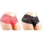 HEALLILY 2Pcs Männer Sissy Beutel Höschen Spitze Sexy Unterhose Stickerei Unterwäsche Boxershorts - Größe L (Schwarz + Rot)