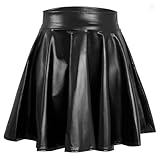 WERFORU Frauen Hohe Taille Gefaltete Skater Rock Modischer Glocken Rock für Damen für Freizeit/Musikfestival/Halloween