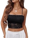 Avidlove Crop Top Damen Sexy Spitze Tanktop Slim Fit Bauchfreie Tops Mieder mit Schmaler Passform Ärmellos Sommer Oberteile Clubwear Trägertop Schwarz XL