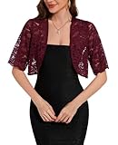 MINTLIMIT Spitzen Bolero Strickjacke Damen Offene Cardigan Kurzarm Boleros Kurz Boleroshrug (Weinrot L)