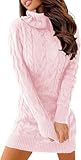 Ebifin Strickkleid Damen Rollkragen Strickpullover Elegant Jumper Kleid Pullikleid Winterkleid Stretch Sweater Dress.Rosa.S
