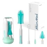 MOMMED Elektrisches Baby Flaschenbürsten Set, 360° drehbare Elektrische Flaschenbürste, Flaschenbürste Baby inklusive Silikon-Flaschen/Schnuller/Strohhalm Bürste und Rührstab, Wiederaufladbar, Grün