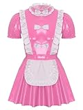 inhzoy Herren Wetlook Dienstmädchen Kostüm Kleid Lackleder Unterwäsche Maid Cosplay Männer Junggesellenabschied Kostüm Party Clubwear Rosa_A 3XL