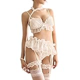 TOMORI Damen Sexy Cosplay Dessous Set Rüschen Baby Puppe Teddy Outfit BH Höschen Nachthemd mit Choker (weiß)