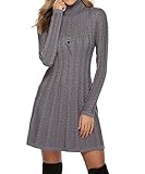 Gyabnw Damen Strickkleid Rollkragen Winterkleid Elegante A-Linie Knielanges Kleid Pulloverkleid Zopfmuster Minikleid Strickpullover für Party Cocktail Freizeit, Grau-Rollkragen, XS