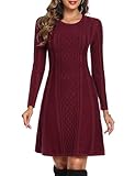 Aottori Strickkleider Damen Strickkleid Elegant A Linie Kleid Pulloverkleid Rundkragen Winterkleid Pullover Casual Langarm Minikleid Strickpullover für Party Freizeit Cocktail Sweater Kleid Weinrot S