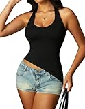 Navneet Neckholder Top Damen Sommer Sexy Asymmetrisches Top Rückenfrei Ärmellos Babydoll Y2k Festival Party Schwarz M