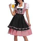 Dirndl Damen Midi - Trachtenkleid Damen Knielang Oktoberfest Outfit Trachten Kleid Dirndlschürze Dirndlkleid Dirndl & Dirndl-Sets für Frauen Teenager Mädchen Cosplay Karneval Halloween Kostüm