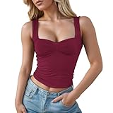 Damen Y2k Crop Tank Tops Square Neck Low-Cut Einfarbig Kurz Tops Ärmellos Slim Navel Camis Weste Camis
