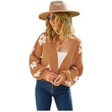 HEYPORK Damen Herbst Winter Warm Bequem Pullover Casual Mode Strickjacke Strickpullover Frauen Strickjacke StraßE Hipster Kurz Gestrickt Blumen Pullover(A+ Braun, S)