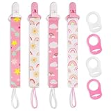 Suofuolef 4 Pack Schnullerkette Baby Mädchen, Baby Schnullerband Set mit Adaptern, Schnuller Clips für Neugeborenen Geburt & Taufe Geschenk, Rose