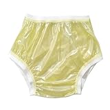 TOVCHEI Plastikhosen Erwachsene Pull on Kunststoffhose Wasserdicht Wiederverwendbare PVC Auslaufsichere Transparente Inkontinenzwindelhülle Mit Breiter Taille,Gelb,L